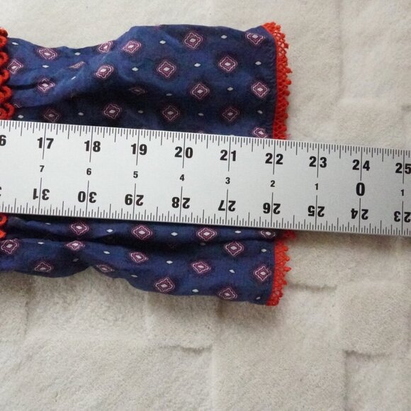 J Crew Silk Blend Embroidered Printed Button Bell Sleeve Top Womens 6 - Picture 9 of 11